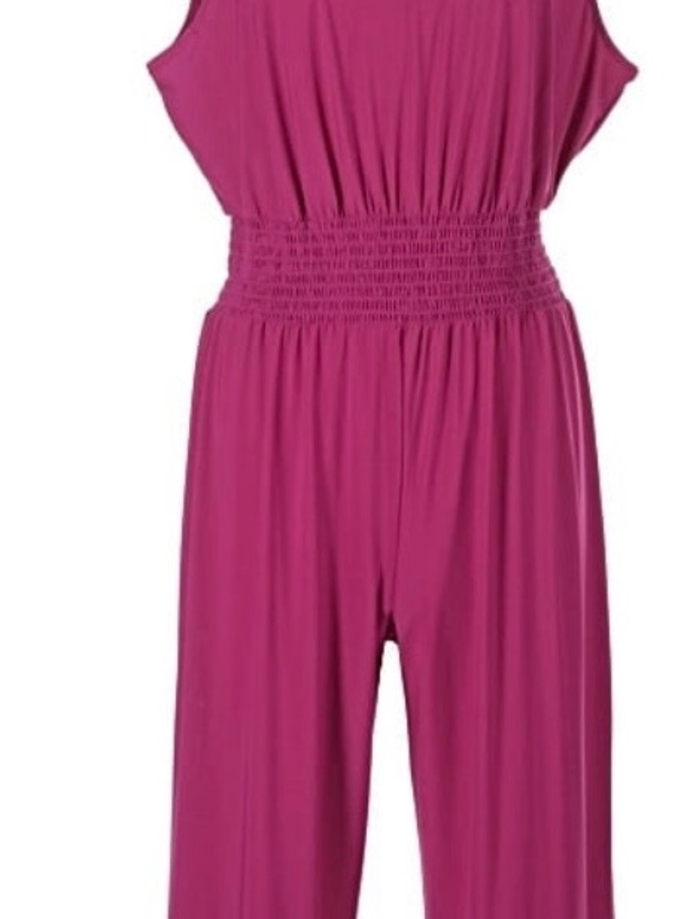 MARINA Fuchsia Sleeveless Smocked-Waist Jumpsuit with Keyhole Back